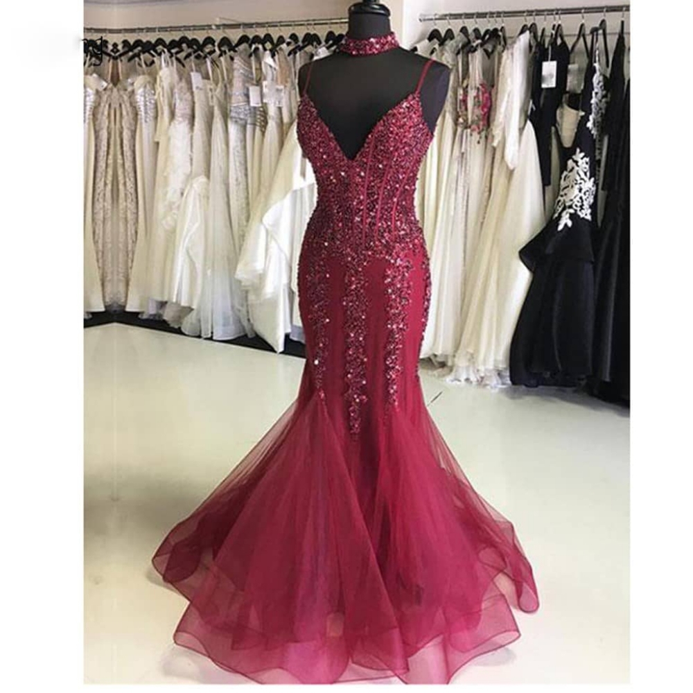 Custom made red lace prom dress